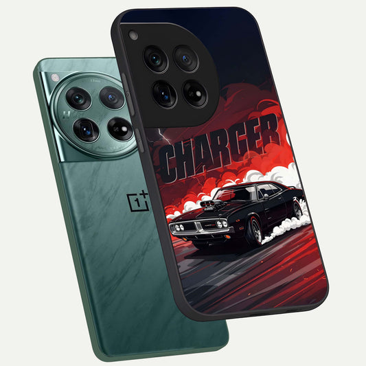  Dark Charger Fury phone case For OnePlus 12 showing premium glass back cover with detailed artwork
