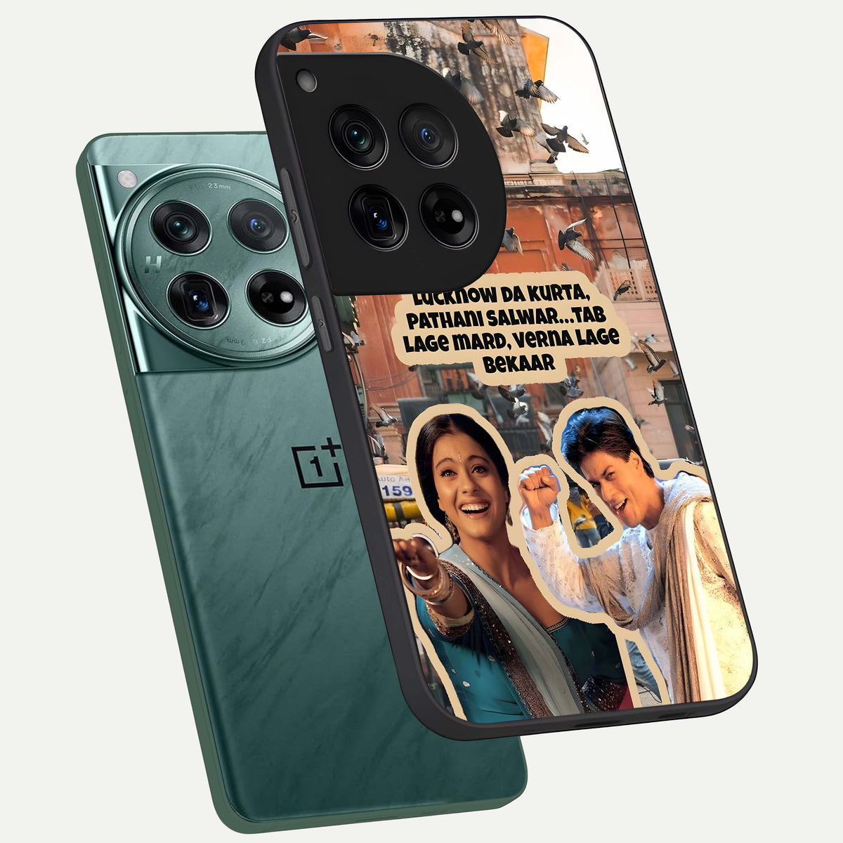  Desi Retro Vibes phone case For OnePlus 12 showing premium glass back cover with detailed artwork