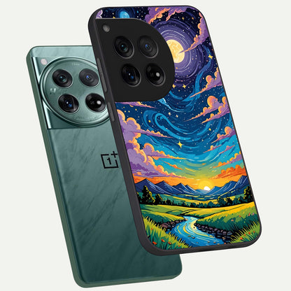  Dreamy Night Landscape phone case For OnePlus 12 showing premium glass back cover with detailed artwork