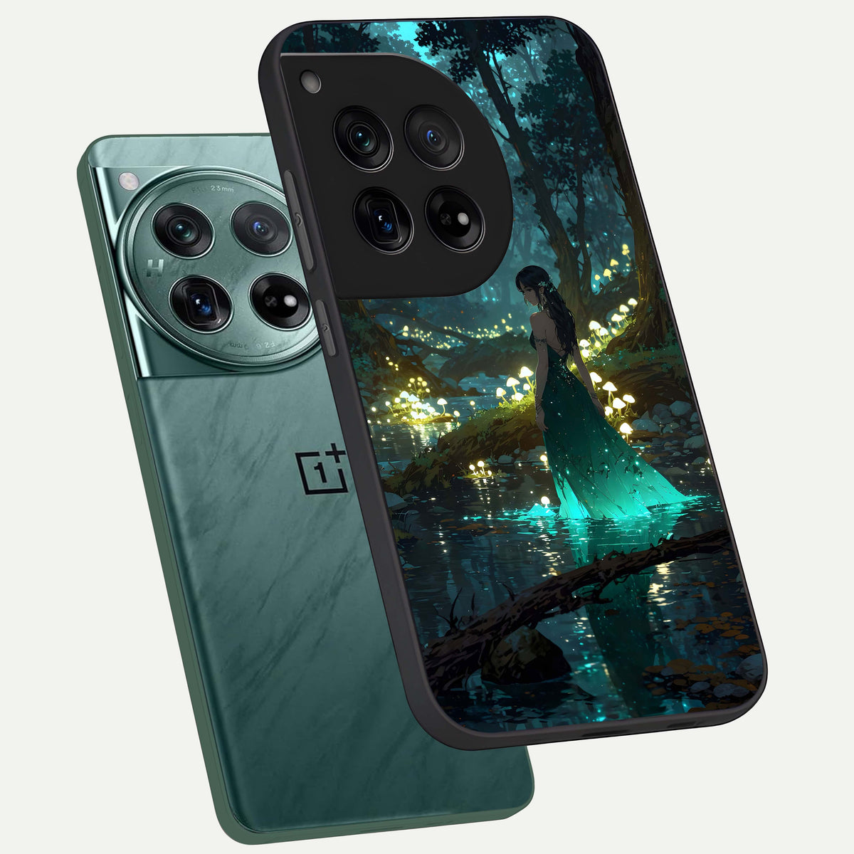  Enchanted Forest Glow phone case For OnePlus 12 showing premium glass back cover with detailed artwork