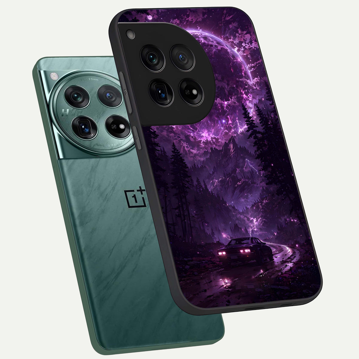  Eternal Cosmic Drive phone case For OnePlus 12 showing premium glass back cover with detailed artwork