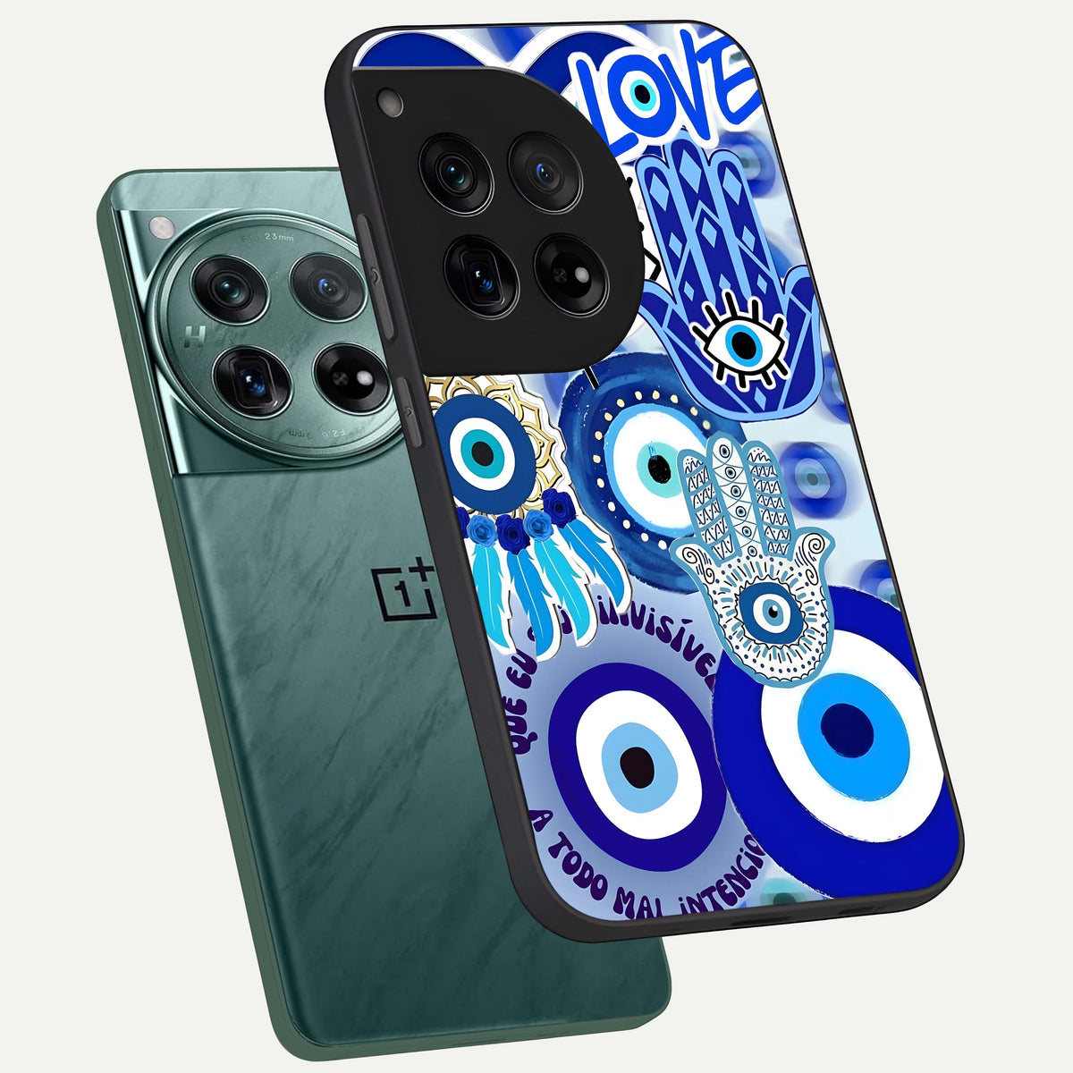  Evil Eyes Dream phone case For OnePlus 12 showing premium glass back cover with detailed artwork
