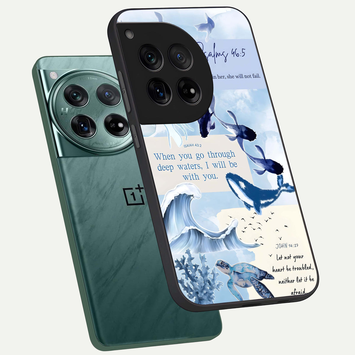  Faithful Ocean Promise phone case For OnePlus 12 showing premium glass back cover with detailed artwork