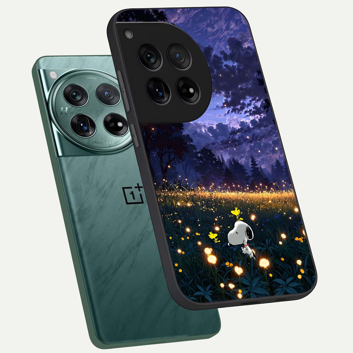  Firefly Meadow Magic phone case For OnePlus 12 showing premium glass back cover with detailed artwork