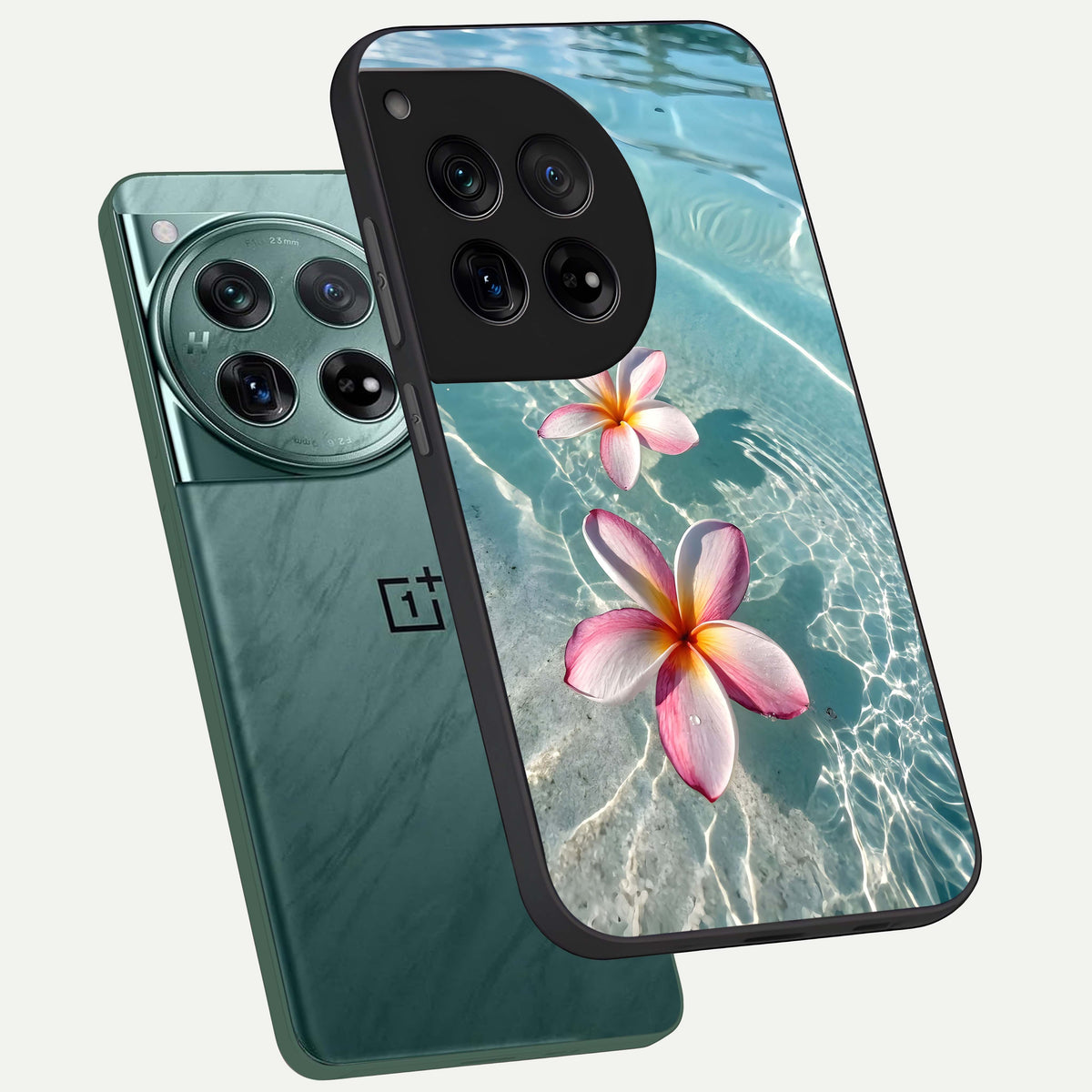  Floating Bloom Bliss phone case For OnePlus 12 showing premium glass back cover with detailed artwork