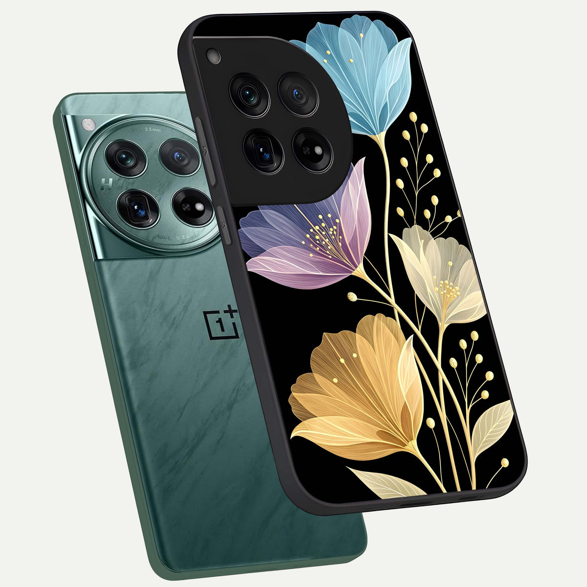  Flower Bloom Glow phone case For OnePlus 12 showing premium glass back cover with detailed artwork