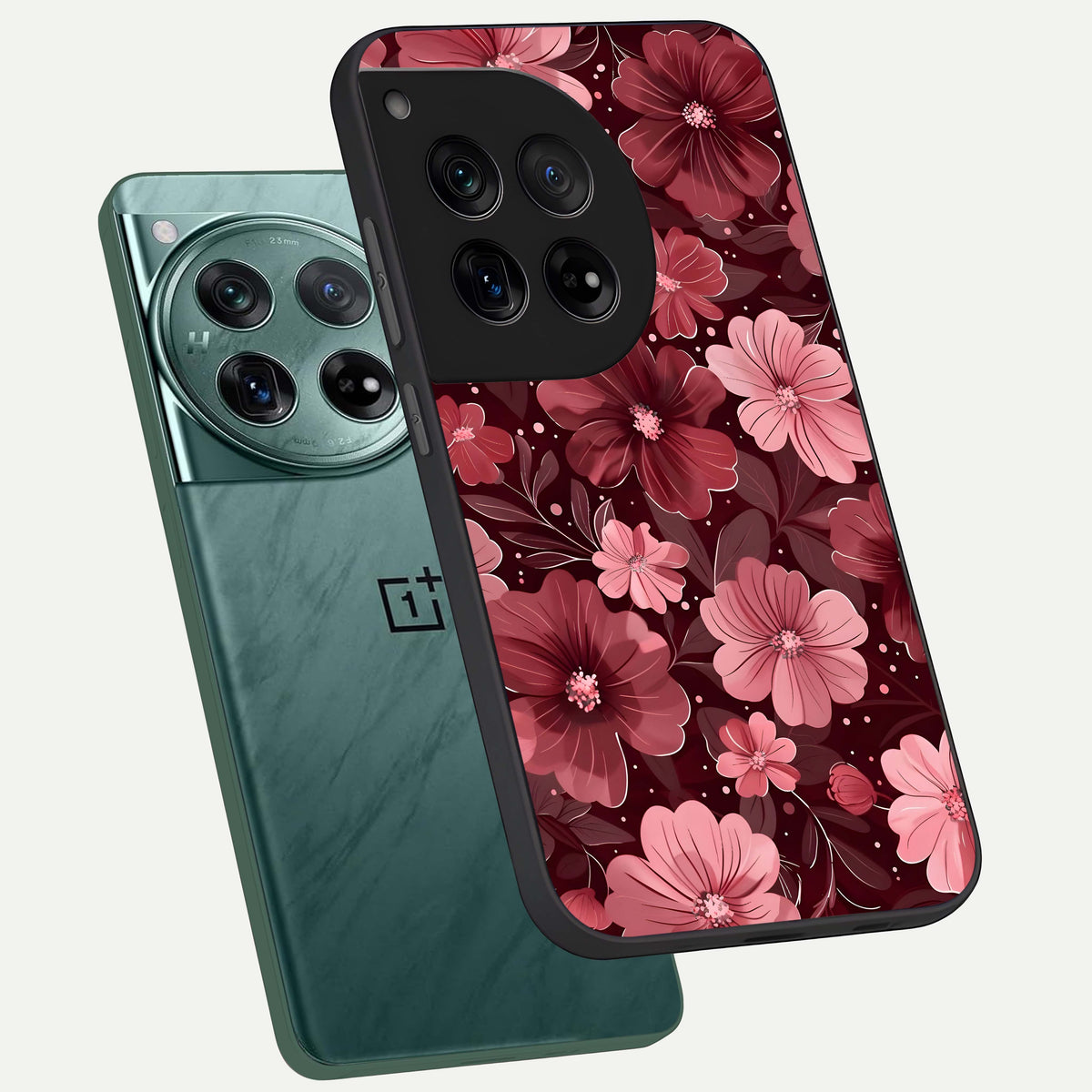  Flower Blush Bloom phone case For OnePlus 12 showing premium glass back cover with detailed artwork