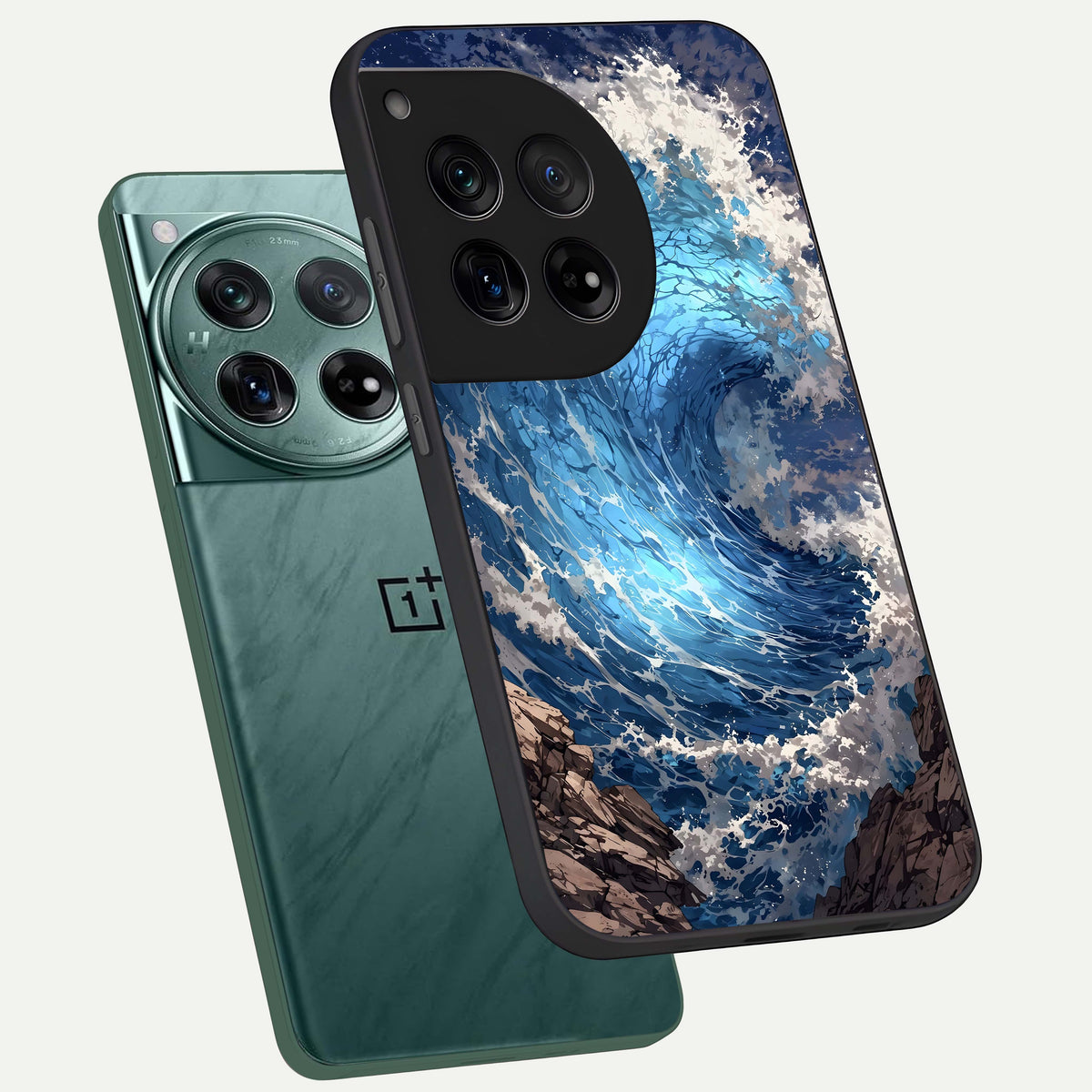  Giant Ocean Wave phone case For OnePlus 12 showing premium glass back cover with detailed artwork