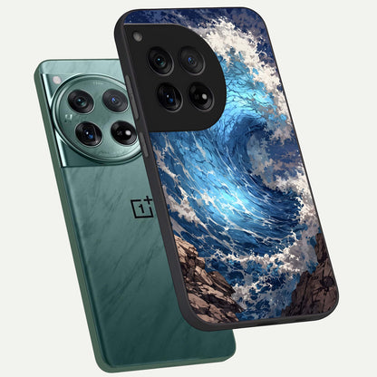  Giant Ocean Wave phone case For OnePlus 12 showing premium glass back cover with detailed artwork