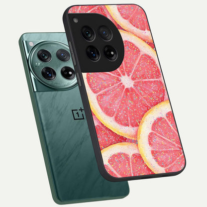  Glitter Grapefruit phone case For OnePlus 12 showing premium glass back cover with detailed artwork