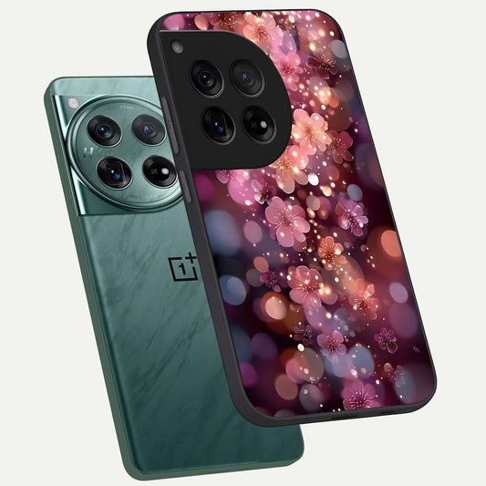  Glowing Petal Bliss phone case For OnePlus 12 showing premium glass back cover with detailed artwork