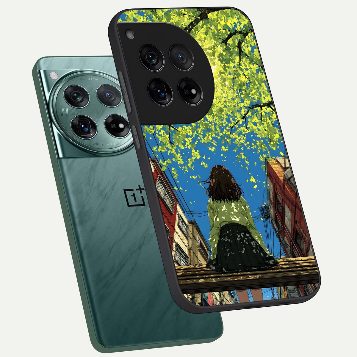  Golden Leaves Glow phone case For OnePlus 12 showing premium glass back cover with detailed artwork