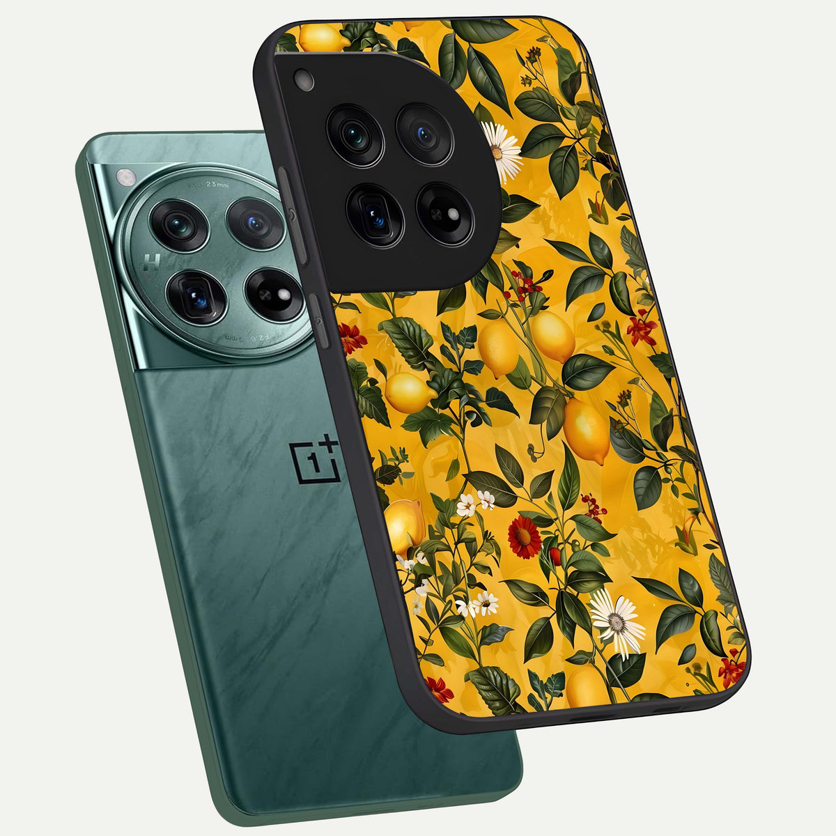  Golden Lemon Field phone case For OnePlus 12 showing premium glass back cover with detailed artwork