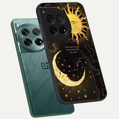  Golden Lunar Love phone case For OnePlus 12 showing premium glass back cover with detailed artwork