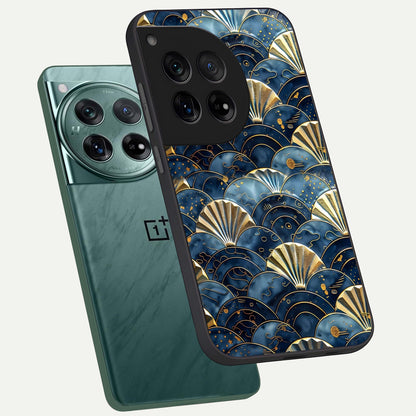  Golden Wave Luxe phone case For OnePlus 12 showing premium glass back cover with detailed artwork
