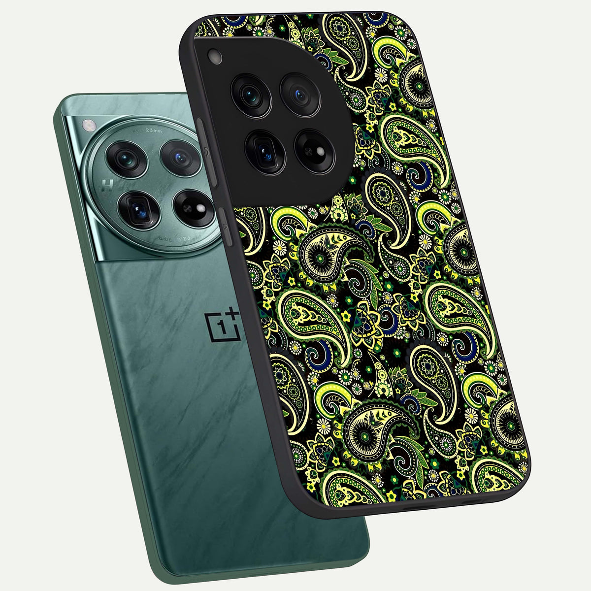  Green Lemon phone case For OnePlus 12 showing premium glass back cover with detailed artwork