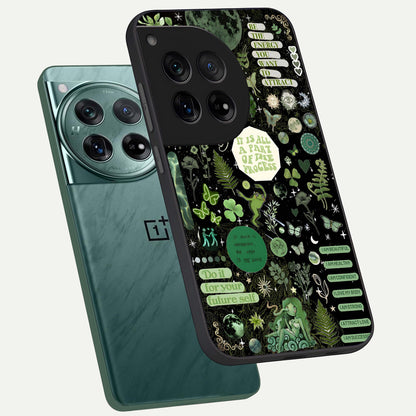  Green Mandala Pattern phone case For OnePlus 12 showing premium glass back cover with detailed artwork
