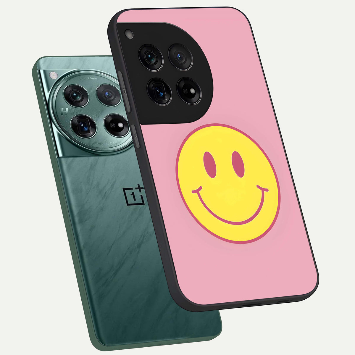  Happy Pink Mood phone case For OnePlus 12 showing premium glass back cover with detailed artwork
