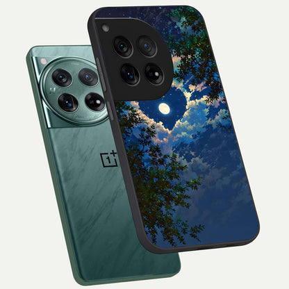  Heart With Moon Sky phone case For OnePlus 12 showing premium glass back cover with detailed artwork