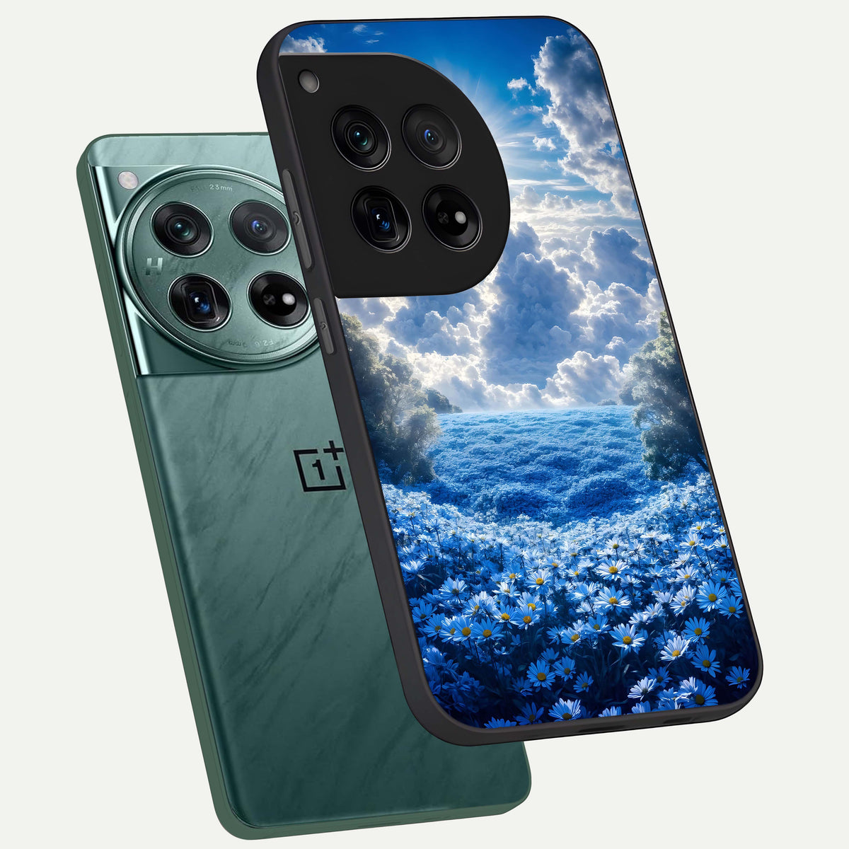  Heavenly Daisy Horizon phone case For OnePlus 12 showing premium glass back cover with detailed artwork
