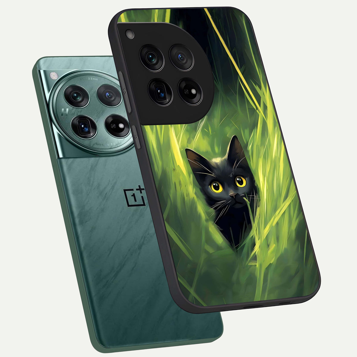  Hidden Cat Whisper phone case For OnePlus 12 showing premium glass back cover with detailed artwork