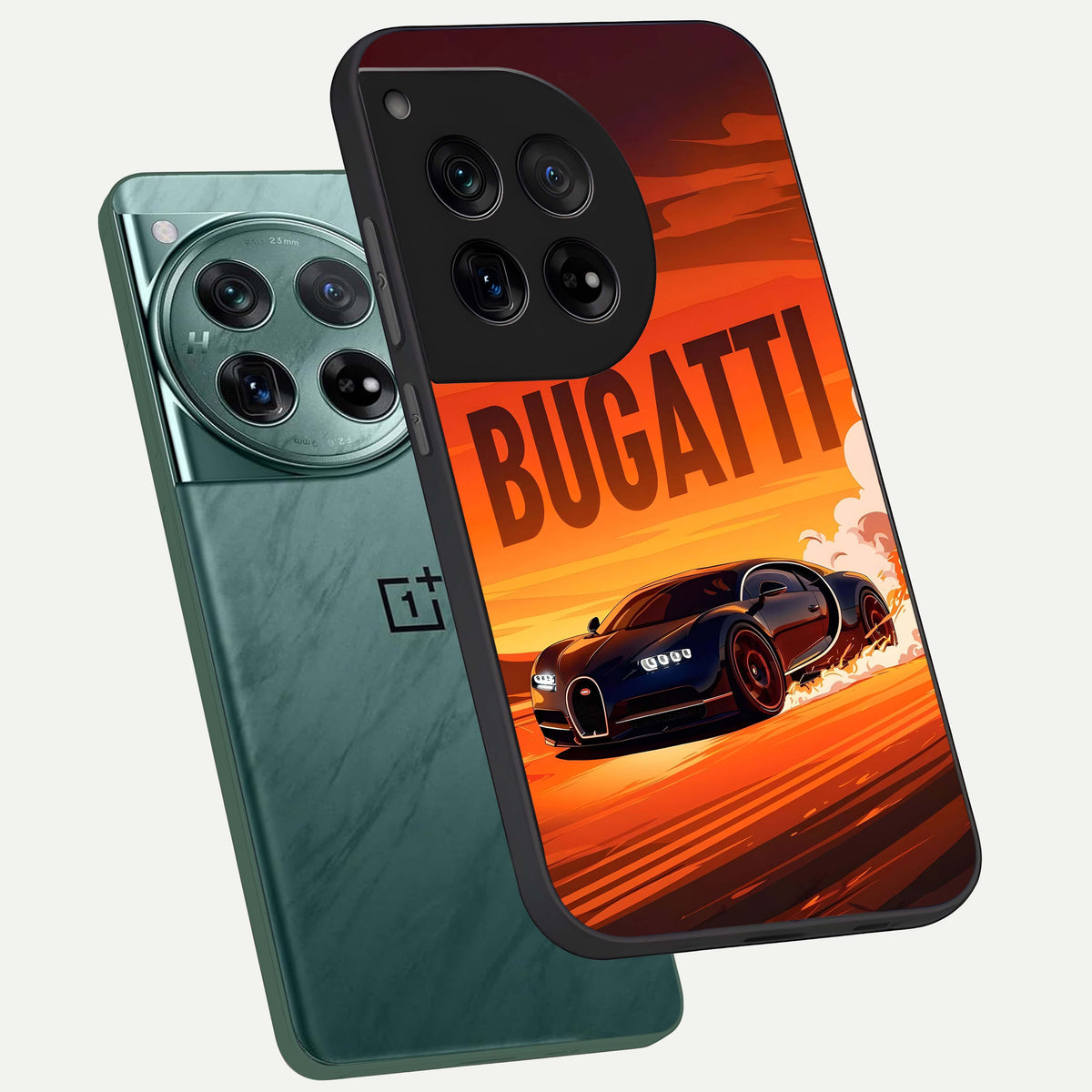  Inferno Bugatti Storm phone case For OnePlus 12 showing premium glass back cover with detailed artwork