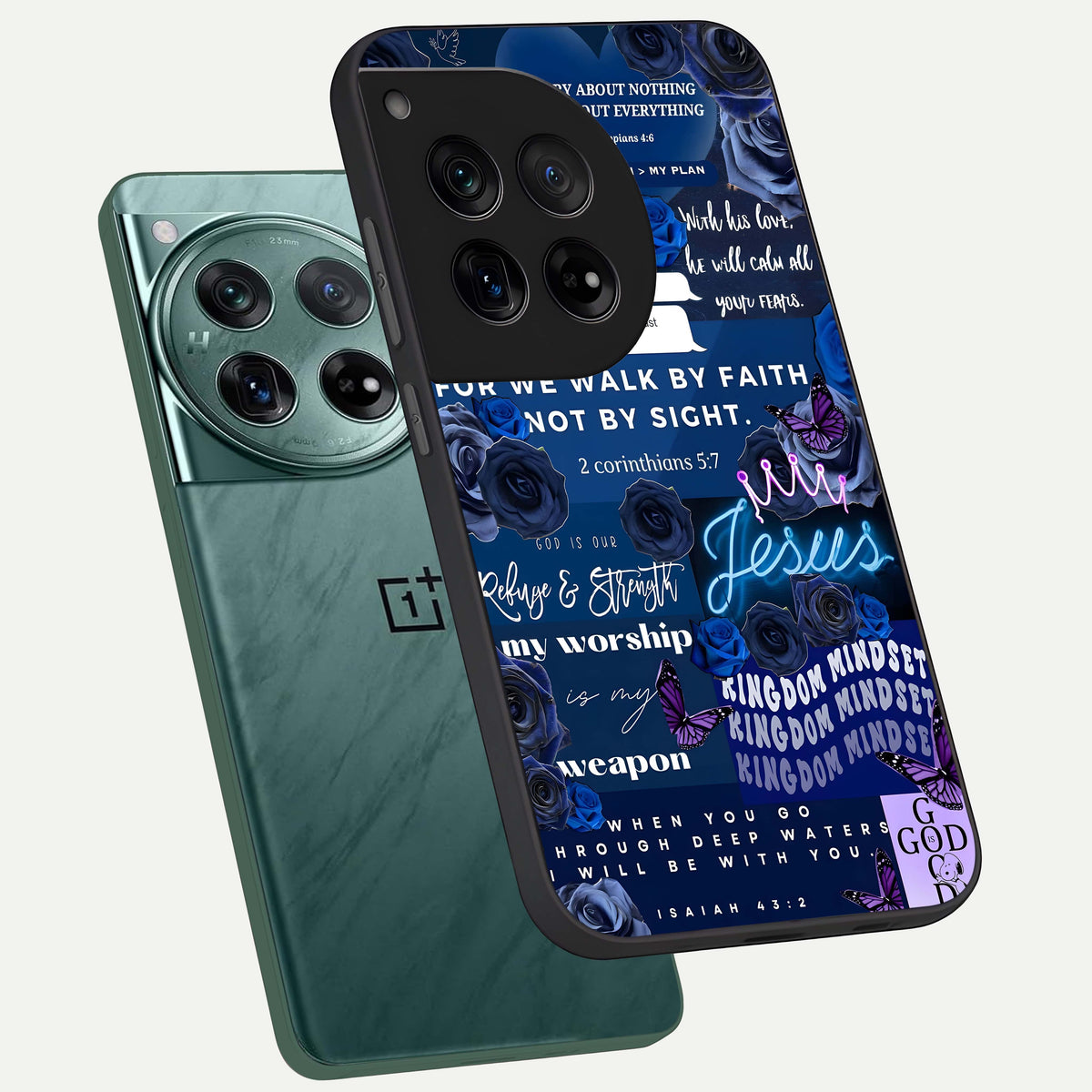  Kingdom Faith Glow phone case For OnePlus 12 showing premium glass back cover with detailed artwork