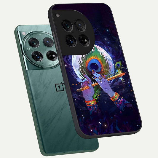  Krishna Hands Art phone case For OnePlus 12 showing premium glass back cover with detailed artwork