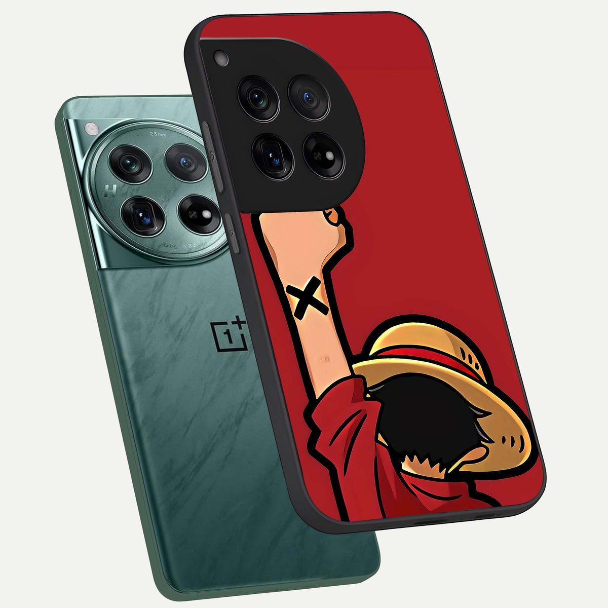  Luffy X Spirit phone case For OnePlus 12 showing premium glass back cover with detailed artwork