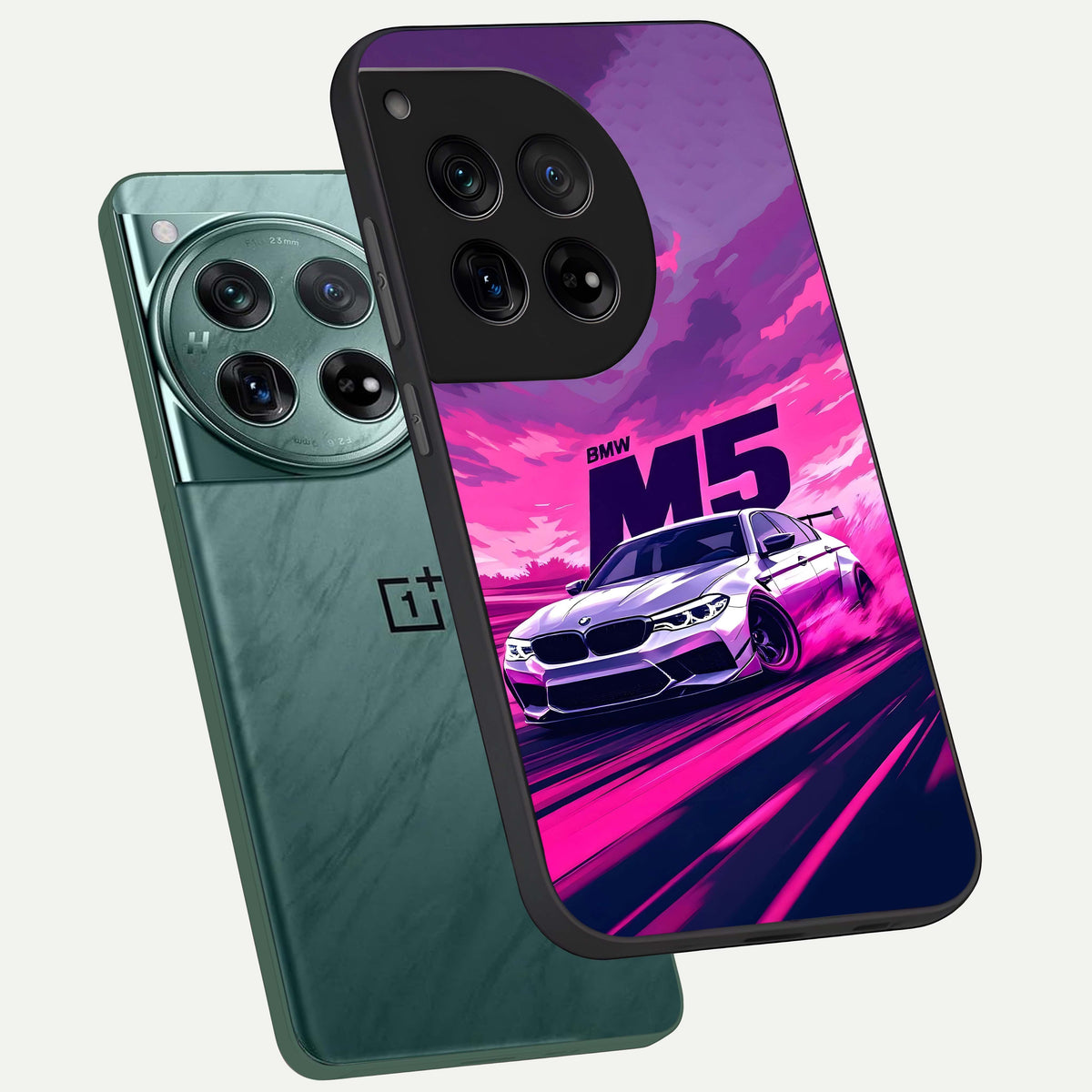  MS Neon Car phone case For OnePlus 12 showing premium glass back cover with detailed artwork