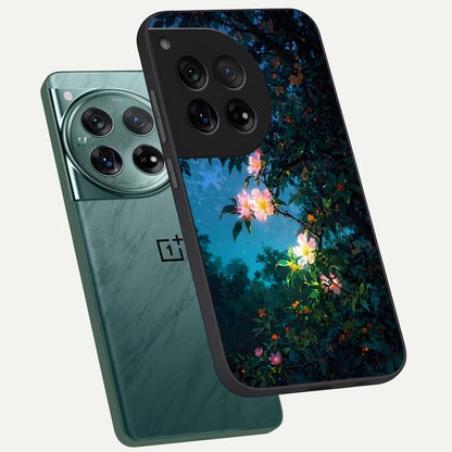  Midnight Bloom Glow phone case For OnePlus 12 showing premium glass back cover with detailed artwork