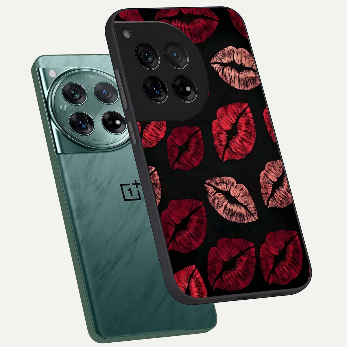  Midnight Kiss Love phone case For OnePlus 12 showing premium glass back cover with detailed artwork