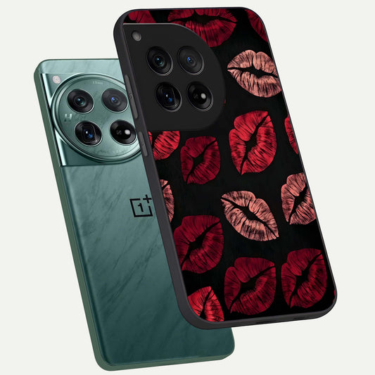  Midnight Kiss Love phone case For OnePlus 12 showing premium glass back cover with detailed artwork