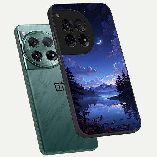 Midnight Lake Peace phone case For OnePlus 12 showing premium glass back cover with detailed artwork
