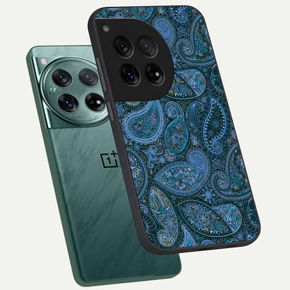  Midnight Paisley Glow phone case For OnePlus 12 showing premium glass back cover with detailed artwork
