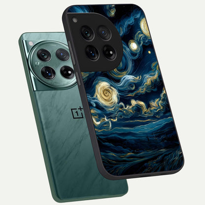  Midnight Sky Whirl phone case For OnePlus 12 showing premium glass back cover with detailed artwork