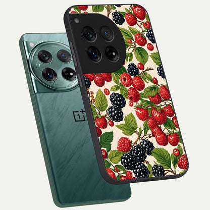  Mixed Berry Collage phone case For OnePlus 12 showing premium glass back cover with detailed artwork