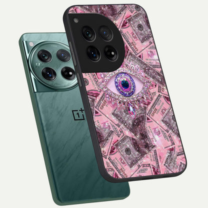  Money Eye Luxe phone case For OnePlus 12 showing premium glass back cover with detailed artwork