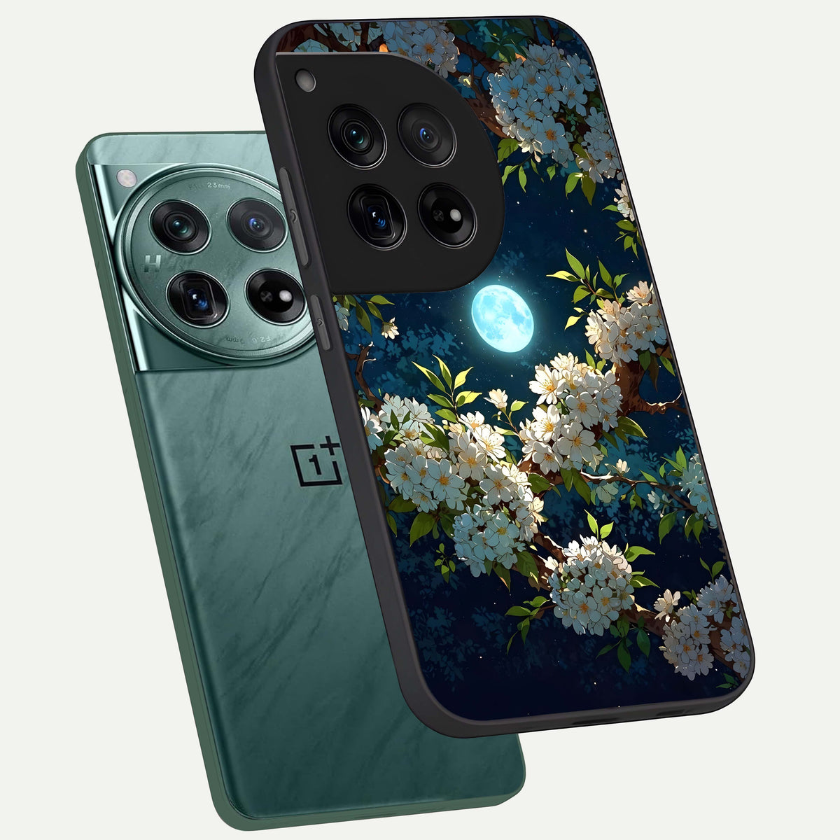  Moonlit Blossom Dream phone case For OnePlus 12 showing premium glass back cover with detailed artwork