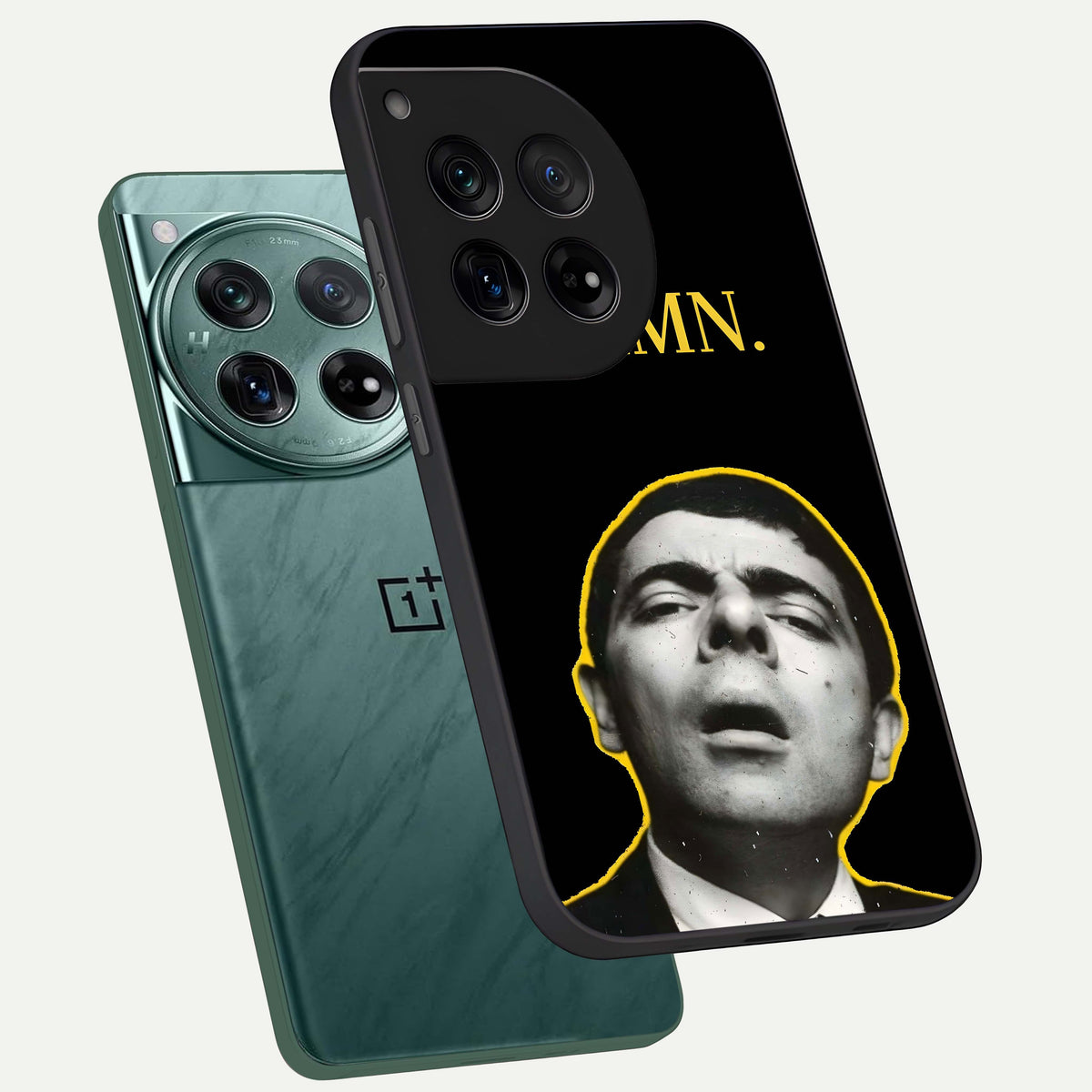  Mr Bean Damn phone case For OnePlus 12 showing premium glass back cover with detailed artwork