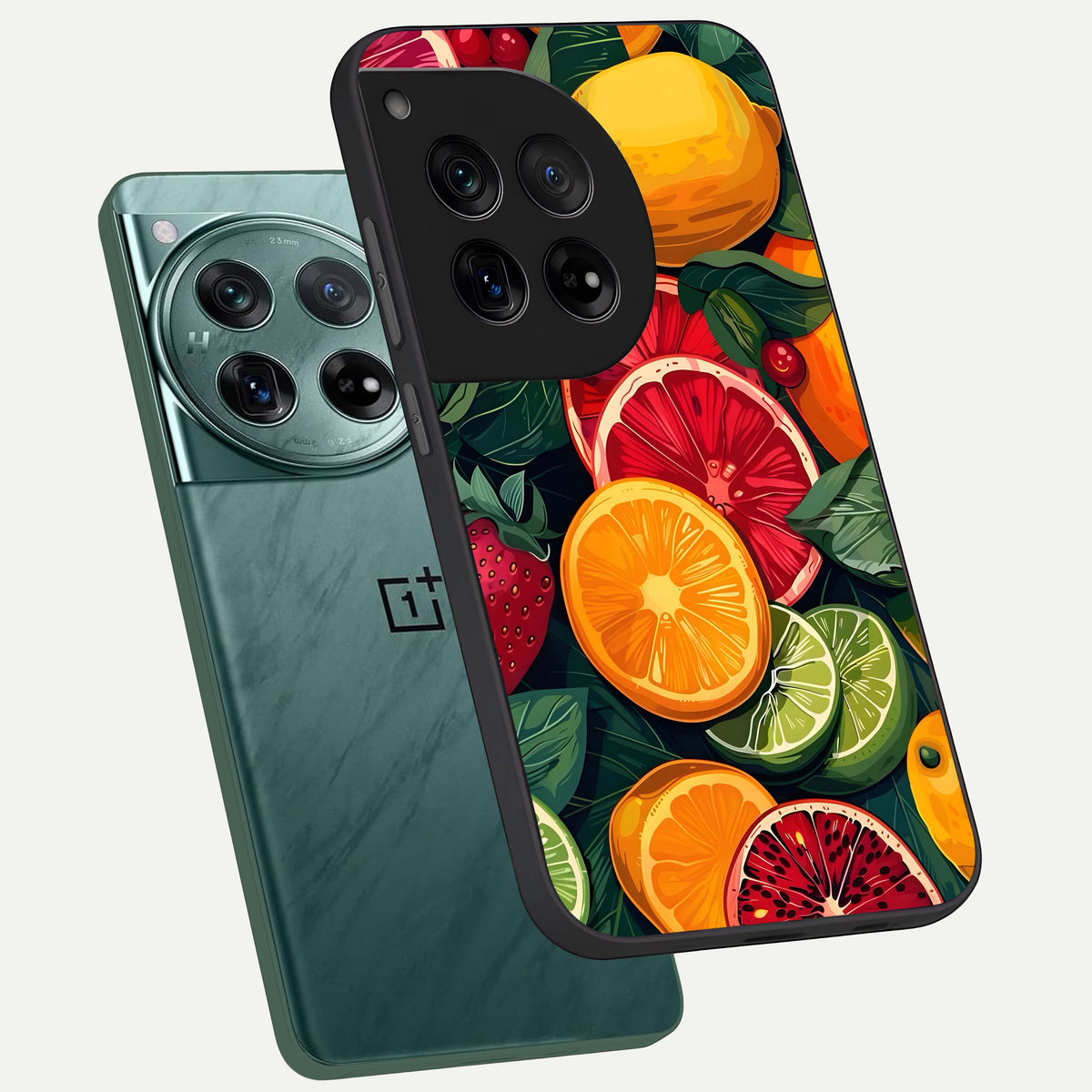  Multiple Fruits phone case For OnePlus 12 showing premium glass back cover with detailed artwork
