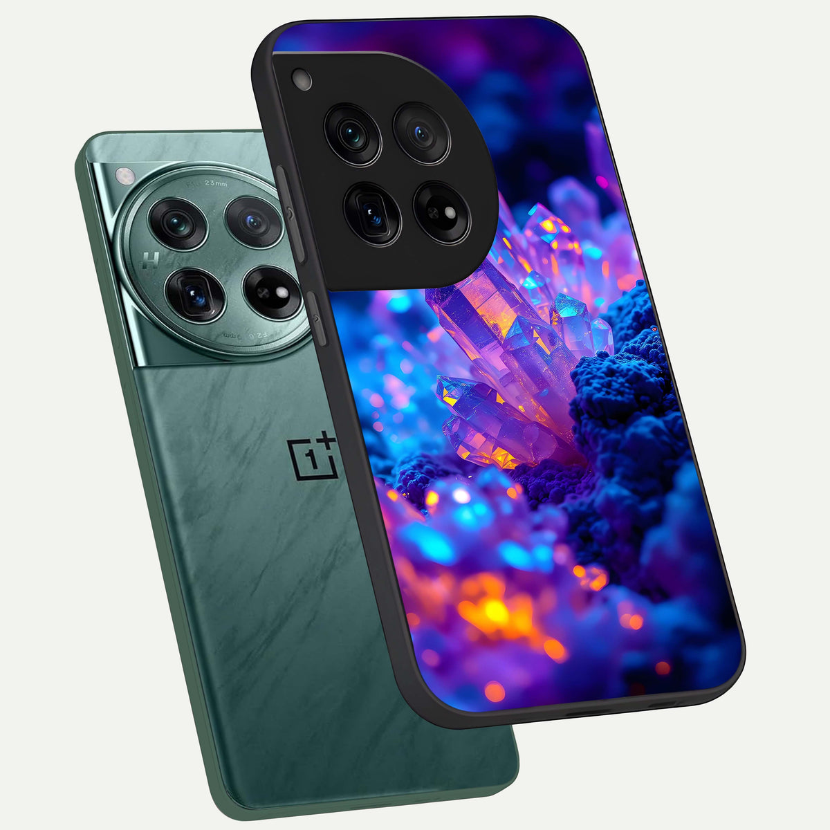  Neon Aura Shards phone case For OnePlus 12 showing premium glass back cover with detailed artwork