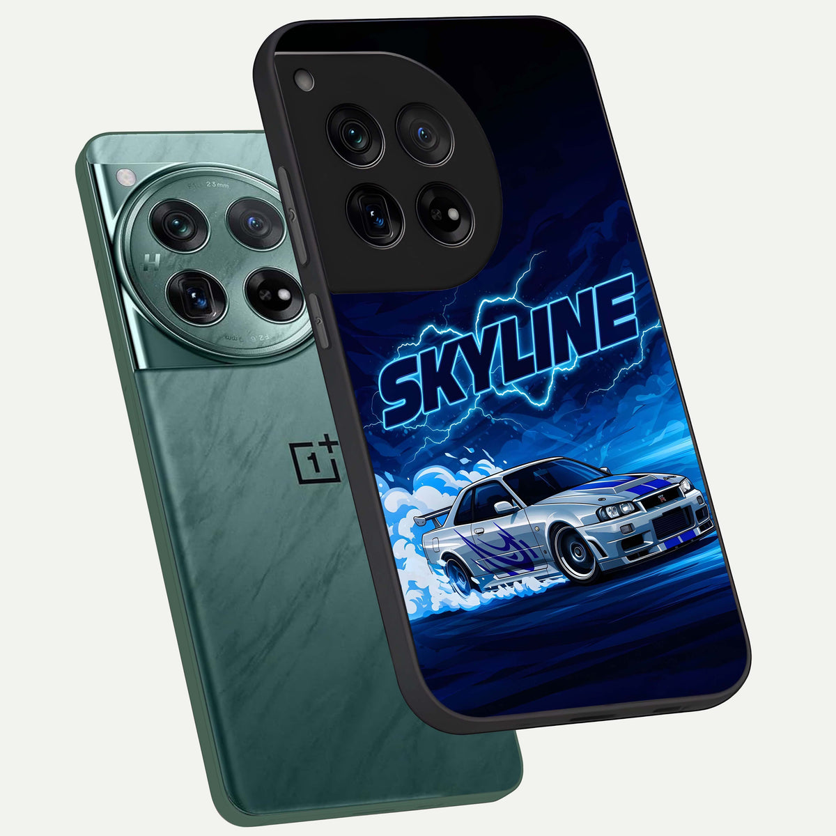  Neon Drift Beast phone case For OnePlus 12 showing premium glass back cover with detailed artwork