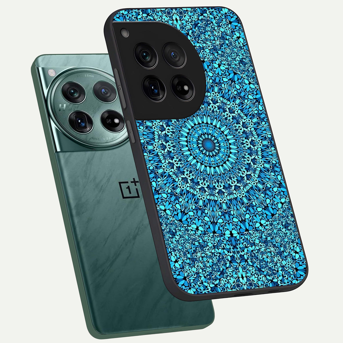  Ocean Bloom Mandala phone case For OnePlus 12 showing premium glass back cover with detailed artwork