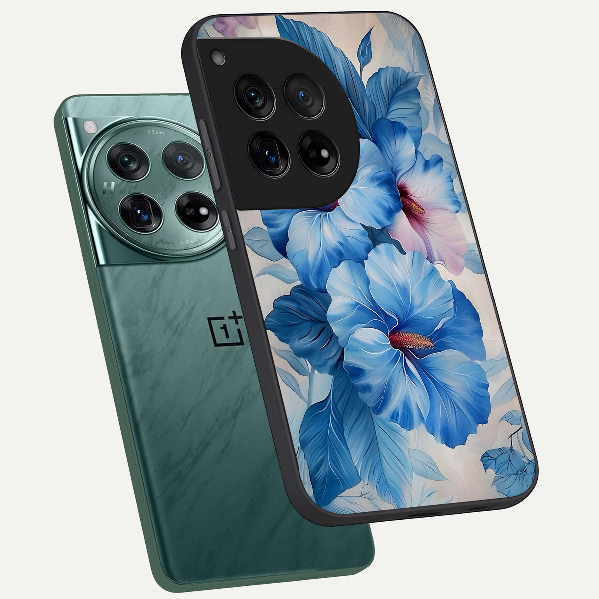  Ocean Hibiscus Grace phone case For OnePlus 12 showing premium glass back cover with detailed artwork