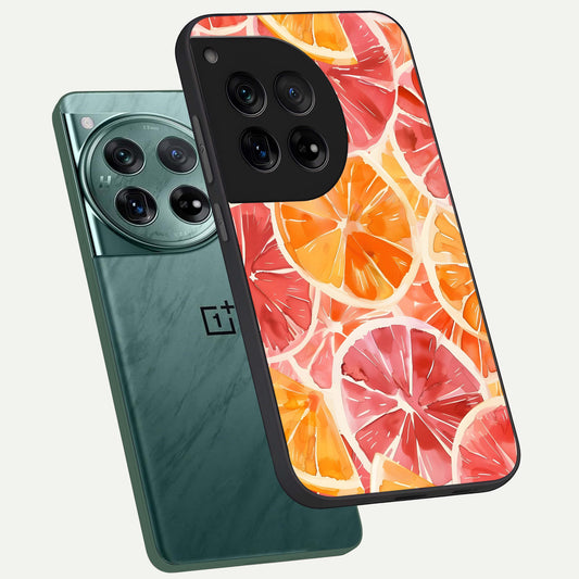  Orange Fruits Pattern phone case For OnePlus 12 showing premium glass back cover with detailed artwork