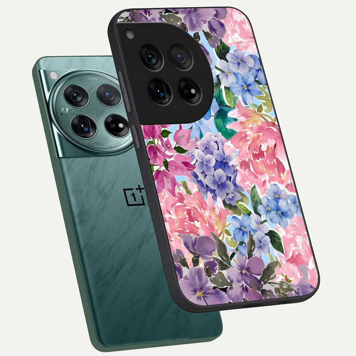  Pastel Floral Mix phone case For OnePlus 12 showing premium glass back cover with detailed artwork