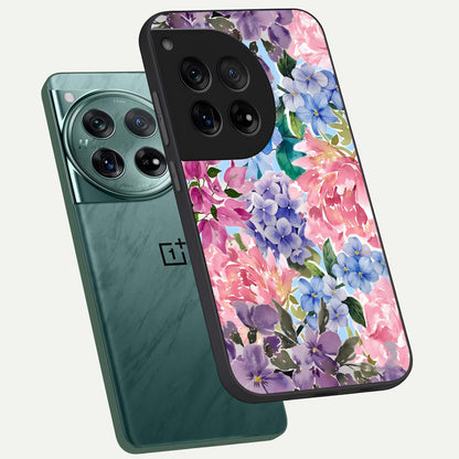  Pastel Floral Mix phone case For OnePlus 12 showing premium glass back cover with detailed artwork