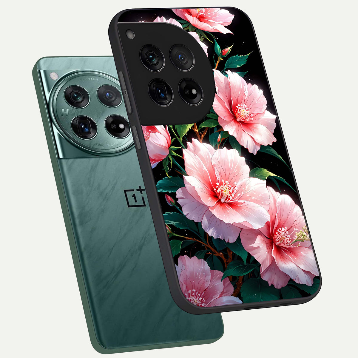  Peach Flower phone case For OnePlus 12 showing premium glass back cover with detailed artwork