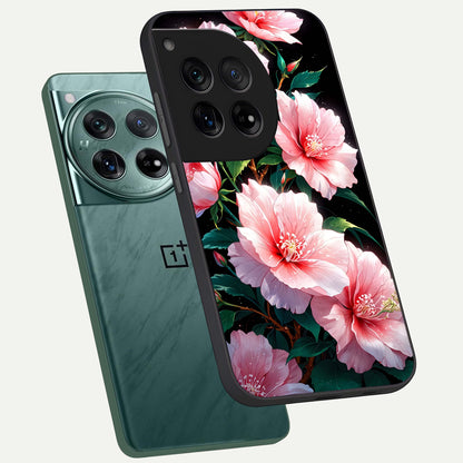  Peach Flower phone case For OnePlus 12 showing premium glass back cover with detailed artwork